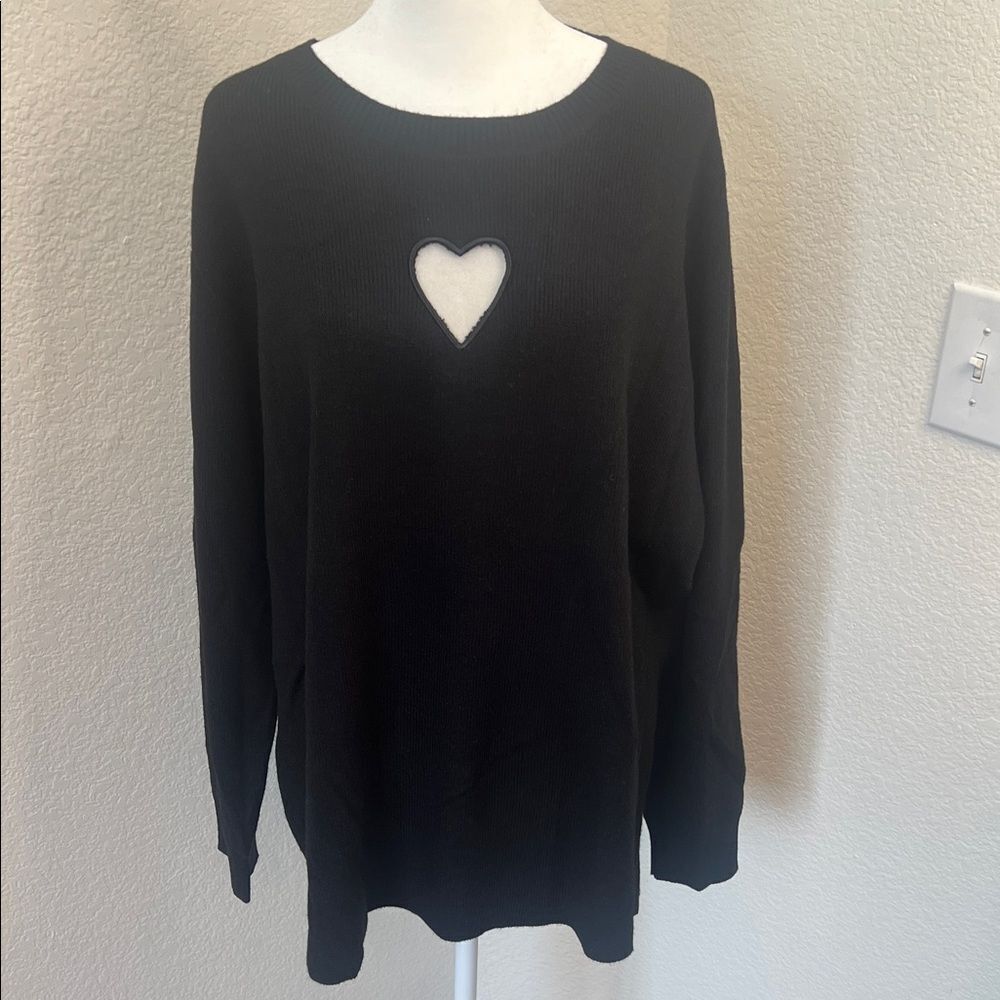 Bloom Chic Long Sleeve Black Sweater with Heart Cutout